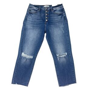 KanCan Jeans Womens Size 13 30  High Rise Button Fly Raw Hem Cropped Denim NWT
